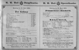Theaterzettel (Oper und Burgtheater in Wien) 18840419 Seite: 1
