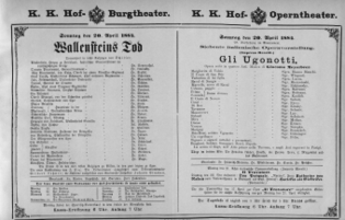 Theaterzettel (Oper und Burgtheater in Wien) 18840420 Seite: 1