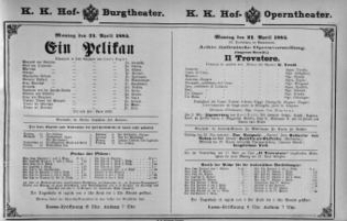 Theaterzettel (Oper und Burgtheater in Wien) 18840421 Seite: 1