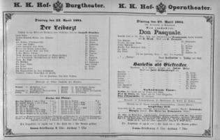 Theaterzettel (Oper und Burgtheater in Wien) 18840422 Seite: 1