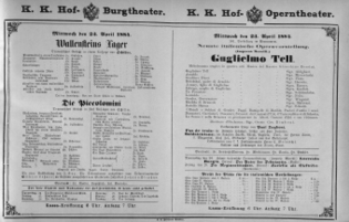 Theaterzettel (Oper und Burgtheater in Wien) 18840423 Seite: 1