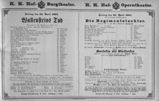 Theaterzettel (Oper und Burgtheater in Wien) 18840425 Seite: 1
