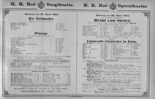 Theaterzettel (Oper und Burgtheater in Wien) 18840426 Seite: 1
