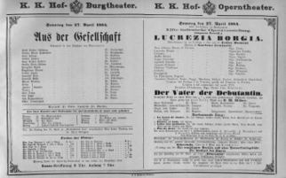 Theaterzettel (Oper und Burgtheater in Wien) 18840427 Seite: 1