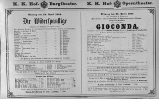 Theaterzettel (Oper und Burgtheater in Wien) 18840428 Seite: 1