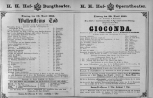 Theaterzettel (Oper und Burgtheater in Wien) 18840429 Seite: 1