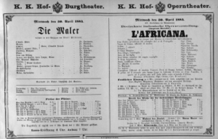 Theaterzettel (Oper und Burgtheater in Wien) 18840430 Seite: 1
