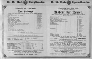 Theaterzettel (Oper und Burgtheater in Wien) 18840501 Seite: 1