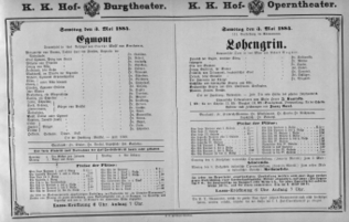 Theaterzettel (Oper und Burgtheater in Wien) 18840503 Seite: 1