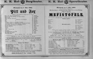 Theaterzettel (Oper und Burgtheater in Wien) 18840507 Seite: 1
