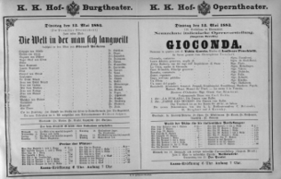 Theaterzettel (Oper und Burgtheater in Wien) 18840513 Seite: 1