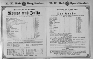 Theaterzettel (Oper und Burgtheater in Wien) 18840515 Seite: 1