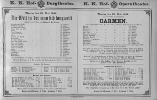 Theaterzettel (Oper und Burgtheater in Wien) 18840519 Seite: 1
