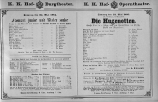 Theaterzettel (Oper und Burgtheater in Wien) 18840525 Seite: 1