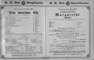 Theaterzettel (Oper und Burgtheater in Wien) 18840527 Seite: 1