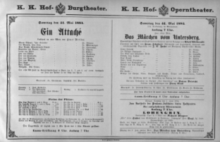 Theaterzettel (Oper und Burgtheater in Wien) 18840531 Seite: 1