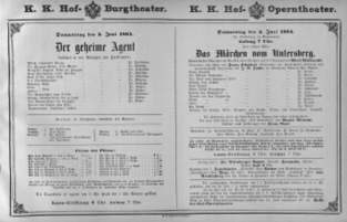 Theaterzettel (Oper und Burgtheater in Wien) 18840605 Seite: 1