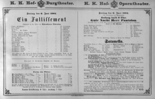 Theaterzettel (Oper und Burgtheater in Wien) 18840606 Seite: 1