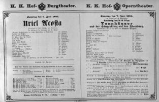 Theaterzettel (Oper und Burgtheater in Wien) 18840607 Seite: 1