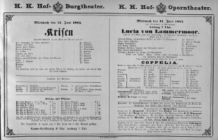Theaterzettel (Oper und Burgtheater in Wien) 18840611 Seite: 1