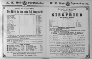 Theaterzettel (Oper und Burgtheater in Wien) 18840613 Seite: 1