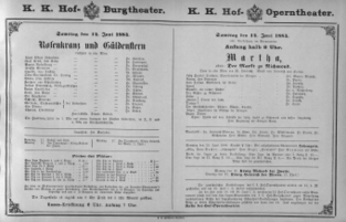 Theaterzettel (Oper und Burgtheater in Wien) 18840614 Seite: 1