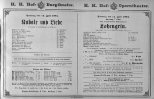 Theaterzettel (Oper und Burgtheater in Wien) 18840615 Seite: 1