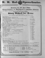 Theaterzettel (Oper und Burgtheater in Wien) 18840622 Seite: 1