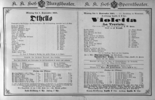 Theaterzettel (Oper und Burgtheater in Wien) 18840901 Seite: 1