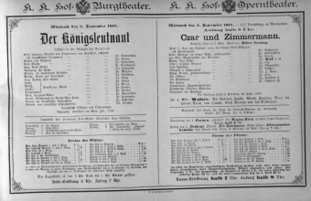 Theaterzettel (Oper und Burgtheater in Wien) 18840903 Seite: 1