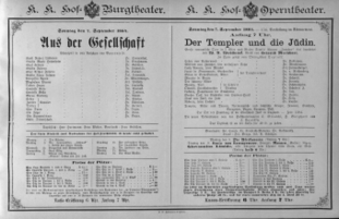 Theaterzettel (Oper und Burgtheater in Wien) 18840907 Seite: 1