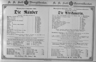 Theaterzettel (Oper und Burgtheater in Wien) 18840908 Seite: 1