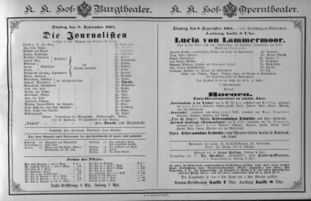 Theaterzettel (Oper und Burgtheater in Wien) 18840909 Seite: 1