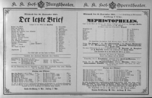 Theaterzettel (Oper und Burgtheater in Wien) 18840910 Seite: 1