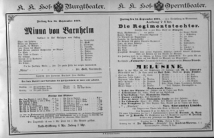 Theaterzettel (Oper und Burgtheater in Wien) 18840912 Seite: 1