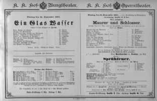 Theaterzettel (Oper und Burgtheater in Wien) 18840916 Seite: 1