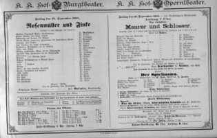 Theaterzettel (Oper und Burgtheater in Wien) 18840919 Seite: 1