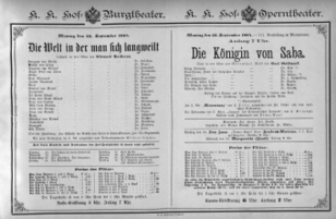 Theaterzettel (Oper und Burgtheater in Wien) 18840922 Seite: 1