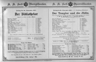 Theaterzettel (Oper und Burgtheater in Wien) 18840926 Seite: 1