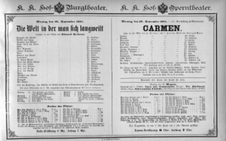 Theaterzettel (Oper und Burgtheater in Wien) 18840929 Seite: 1