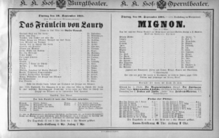 Theaterzettel (Oper und Burgtheater in Wien) 18840930 Seite: 1