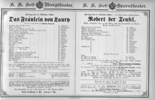 Theaterzettel (Oper und Burgtheater in Wien) 18841003 Seite: 1