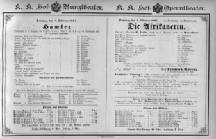 Theaterzettel (Oper und Burgtheater in Wien) 18841005 Seite: 1