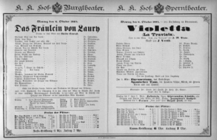 Theaterzettel (Oper und Burgtheater in Wien) 18841006 Seite: 1