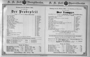 Theaterzettel (Oper und Burgtheater in Wien) 18841021 Seite: 1