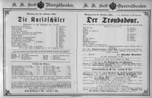 Theaterzettel (Oper und Burgtheater in Wien) 18841027 Seite: 1