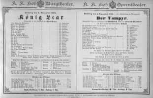 Theaterzettel (Oper und Burgtheater in Wien) 18841102 Seite: 1