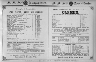 Theaterzettel (Oper und Burgtheater in Wien) 18841103 Seite: 1