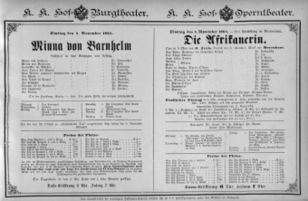 Theaterzettel (Oper und Burgtheater in Wien) 18841104 Seite: 1