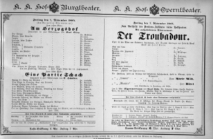 Theaterzettel (Oper und Burgtheater in Wien) 18841107 Seite: 1